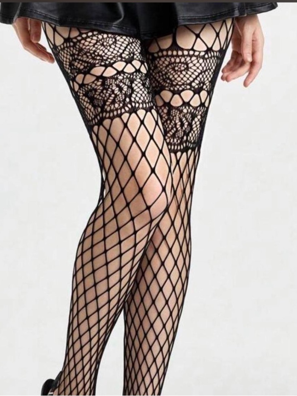 Black Fishnet Lace Top Tights - Women Accessories